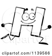 Cartoon Clipart Of A Black And White Running Letter H Vector Outlined Coloring Page