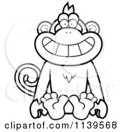 Cartoon Clipart Of A Black And White Sitting Monkey Vector Outlined Coloring Page