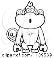 Cartoon Clipart Of A Black And White Surprised Monkey Vector Outlined Coloring Page