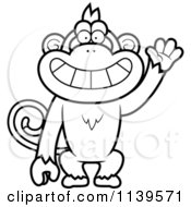 Cartoon Clipart Of A Black And White Friendly Waving Monkey Vector Outlined Coloring Page