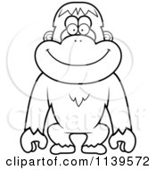 Cartoon Clipart Of A Black And White Happy Orangutan Monkey Vector Outlined Coloring Page