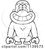Cartoon Clipart Of A Black And White Smiling Orangutan Monkey Vector Outlined Coloring Page