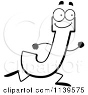 Cartoon Clipart Of A Black And White Running Letter J Vector Outlined Coloring Page