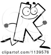 Cartoon Clipart Of A Black And White Running Letter K Vector Outlined Coloring Page