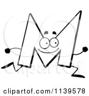 Cartoon Clipart Of A Black And White Running Letter M Vector Outlined Coloring Page