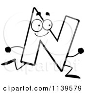 Cartoon Clipart Of A Black And White Running Letter N Vector Outlined Coloring Page