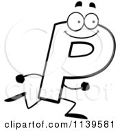 Cartoon Clipart Of A Black And White Running Letter P Vector Outlined Coloring Page