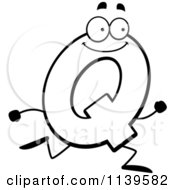 Cartoon Clipart Of A Black And White Running Letter Q Vector Outlined Coloring Page