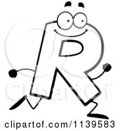 Cartoon Clipart Of A Black And White Running Letter R Vector Outlined Coloring Page