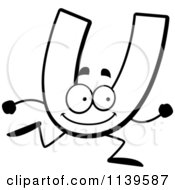 Cartoon Clipart Of A Black And White Running Letter U Vector Outlined Coloring Page