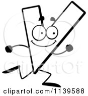 Cartoon Clipart Of A Black And White Running Letter V Vector Outlined Coloring Page