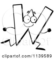 Cartoon Clipart Of A Black And White Running Letter W Vector Outlined Coloring Page