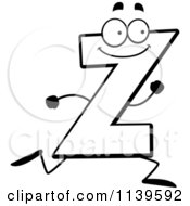 Cartoon Clipart Of A Black And White Running Letter Z Vector Outlined Coloring Page