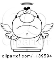Cartoon Clipart Of A Black And White Mad Angel Man Vector Outlined Coloring Page