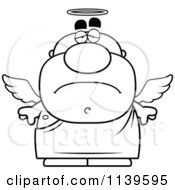 Cartoon Clipart Of A Black And White Sad Angel Man Vector Outlined Coloring Page