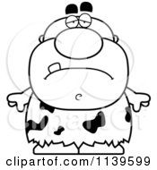 Cartoon Clipart Of A Black And White Sad Caveman Vector Outlined Coloring Page