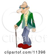 Senior Man Using A Cane Clipart Illustration by AtStockIllustration