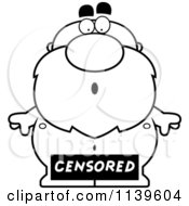 Cartoon Clipart Of A Black And White Censored Sign Over A Nude Man With A Beard Vector Outlined Coloring Page