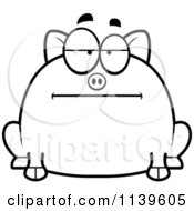 Cartoon Clipart Of A Black And White Chubby Bored Pig Vector Outlined Coloring Page