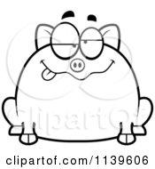 Cartoon Clipart Of A Black And White Chubby Goofy Pig Vector Outlined Coloring Page