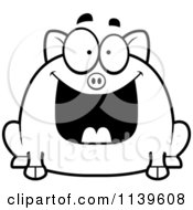 Cartoon Clipart Of A Black And White Chubby Grinning Pig Vector Outlined Coloring Page