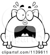 Cartoon Clipart Of A Black And White Chubby Scared Pig Vector Outlined Coloring Page
