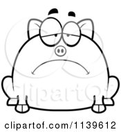 Cartoon Clipart Of A Black And White Chubby Depressed Pig Vector Outlined Coloring Page