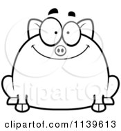 Cartoon Clipart Of A Black And White Chubby Smiling Pig Vector Outlined Coloring Page