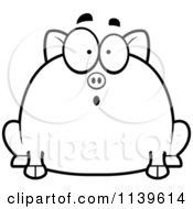Cartoon Clipart Of A Black And White Chubby Surprised Pig Vector Outlined Coloring Page