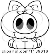 Cartoon Clipart Of A Black And White Drunk Piglet Vector Outlined Coloring Page
