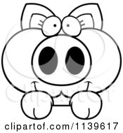 Cartoon Clipart Of A Black And White Piglet Looking Over A Surface Vector Outlined Coloring Page