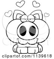 Cartoon Clipart Of A Black And White Piglet In Love Vector Outlined Coloring Page