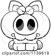 Cartoon Clipart Of A Black And White Angry Piglet Vector Outlined Coloring Page