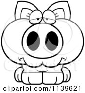 Cartoon Clipart Of A Black And White Depressed Piglet Vector Outlined Coloring Page