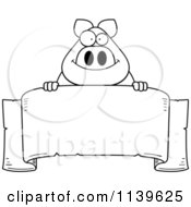 Poster, Art Print Of Black And White Chubby Pig Over A Banner