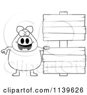 Poster, Art Print Of Black And White Chubby Pig With Wooden Signs