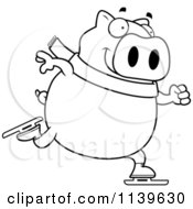 Poster, Art Print Of Black And White Chubby Pig Ice Skating