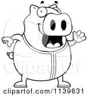 Poster, Art Print Of Black And White Chubby Pig Waving In Pajamas