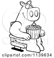 Poster, Art Print Of Black And White Happy Pig With Popcorn At The Movie Theater