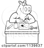 Cartoon Clipart Of A Black And White Arts And Crafts Pig Vector Outlined Coloring Page by Cory Thoman