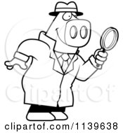 Poster, Art Print Of Black And White Pig Detective Using A Magnifying Glass