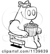 Black And White Pig Eating Popcorn And Watching A 3d Movie At The Theater