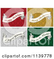 Vintage Christmas Greeting Banner Scrolls On Damask Patterns