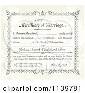 Clipart Of A Vintage Distressed Certificate Of Marriage And Sample Text Royalty Free Vector Illustration