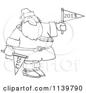 Poster, Art Print Of Outlined Santa Holding Up A New Year 2013 Flag And Down 2012