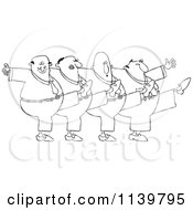 Cartoon Of An Outlined Chorus Line Of Men Dancing The Can Can Royalty Free Vector Clipart