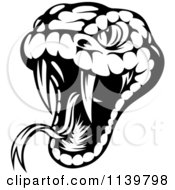 Clipart Of A Biting Black And White Viper Snake Royalty Free Vector Illustration