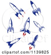 Poster, Art Print Of Retro Blue Space Shuttle Rockets