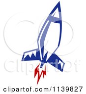 Clipart Of A Retro Blue Space Shuttle Rocket 4 Royalty Free Vector Illustration