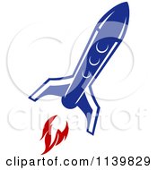 Poster, Art Print Of Retro Blue Space Shuttle Rocket 7